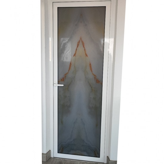 Buy Single-leaf PVC 900x2100 door with light-permeable glass 5+5mm with UV stone printing at Factory Prices