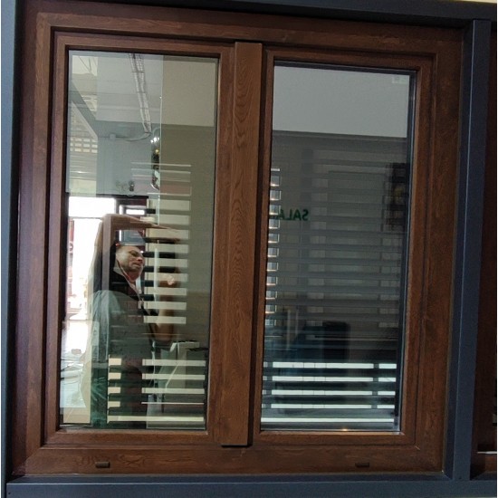 Buy Metal-plastic window PVC Salamander 1175 x 1240 mm BlueEvolution 82, 24 mm (2 pcs.) single-chamber double-glazed window 4/16/4, walnut color at Factory Prices