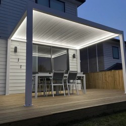 Pérgola al aire libre con persianas de lluvia y sol 4m x 4m x 2.5 m Pergola Louvre Pergola LED-independiente motorizado (blanco) Pérgola al aire libre con persianas de lluvia y sol 4m x 4m x 2.5 m Pergola Louvre Pergola LED-independiente motorizado (blanco)