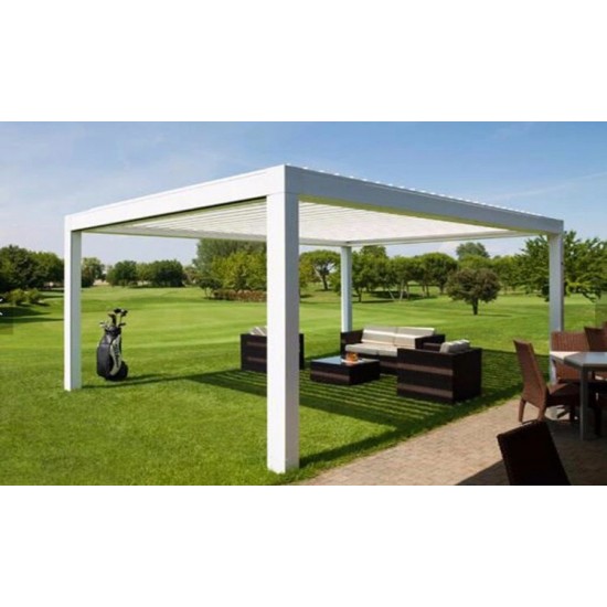 Buy Aluminum pergola 4 m x 4 m x 2.5 m Pergola LED backlight - free-standing / automatic (white) at Factory Prices