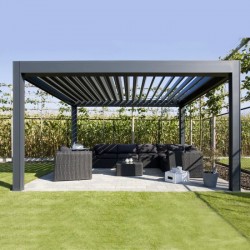 Aluminum pergola with climate blinds 4m x 4m x 2.5m Pergola LED - free-standing motorized graphite/gray, bioclimatic Aluminum pergola with climate blinds 4m x 4m x 2.5m Pergola LED - free-standing motorized graphite/gray, bioclimatic