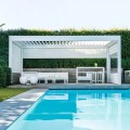 Pida Pergola 3M x 3M x 2.5 m Pergola LED-independiente motorizado, blanco, pabellón, Terraza, patio a precios de fábrica