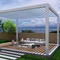 Buy Modular white gazebo with blinds 6m x 4m x 2.5m Louvre Pergola LED - free-standing, automatic, rotary slats at Factory Prices