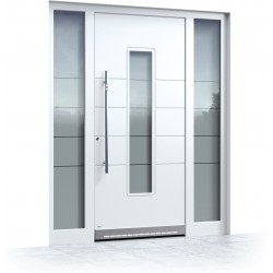 Puerta de entrada blanca con inserciones de vidrio Pirnar Premium 1033 / WOOD-ALU Puerta de entrada blanca con inserciones de vidrio Pirnar Premium 1033 / WOOD-ALU