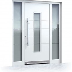 Puerta de entrada blanca con inserciones de vidrio Pirnar Premium 1033 / WOOD-ALU Puerta de entrada blanca con inserciones de vidrio Pirnar Premium 1033 / WOOD-ALU