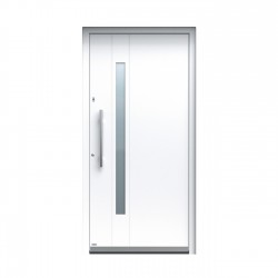 Puerta de entrada de aluminio blanco con inserciones de vidrio Pirnar Optimum 7310 | WOOD-ALU