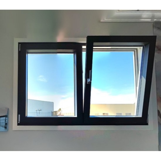 Pida Ventana de PVC con plegado superior, ventilación y apertura principal, oscuro, laminado a precios de fábrica