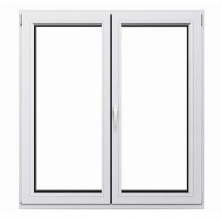 Double-leaf window 1150 x 1385 mm, one leaf is pivotably hinged, the other is pivotable Salamander BlueEvolution 73, white 9010, Mosquito net