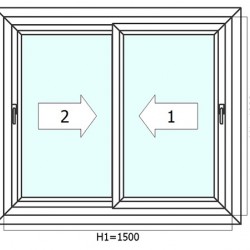 Double-leaf window 1500 x 1300 mm, Salamander, WHITE 9010, sliding