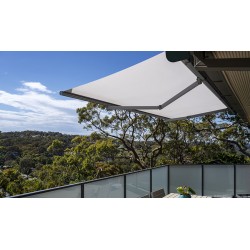  Навес SmartSun в комплекте с мотором и акриловым полотном LED 3x2 м цвета серого камня. Навес для террасы, балкона, настенные кронштейны в комплекте