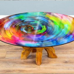 6 mm dicke runde Tischplatte mit polierter Kante mit UV-Fotodruck für Tisch 6 mm dicke runde Tischplatte mit polierter Kante mit UV-Fotodruck für Tisch